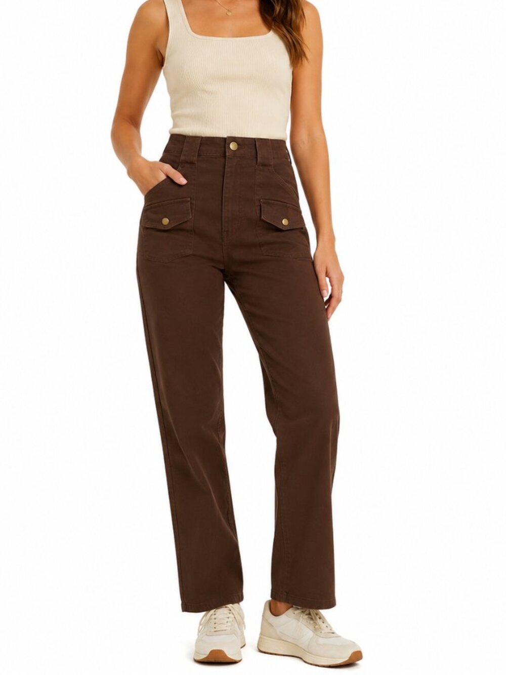 CIDER Flap Pocket HR 28" Pants Jeans Brown Small Cotton Stretch Straight Leg